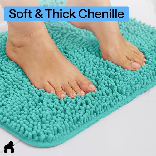 GORILLA GRIP Bath Rug Mat - Soft Absorbent Chenille | Quick Dry Microfiber | 44x26 Turquoise