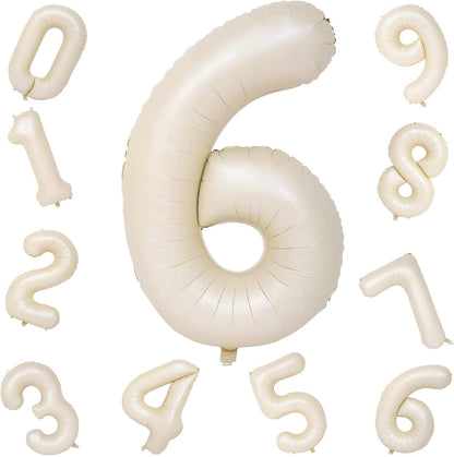 Skiennix 40-Inch Beige Number 6 Foil Balloon - Self-Inflating Ivory White Design for Birthday Celebrations
