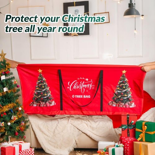 Christmas Tree Storage Bag - 9 Ft Waterproof Container with Durable Zipper & Handles | Heavy-Duty Oxford Material (Red)