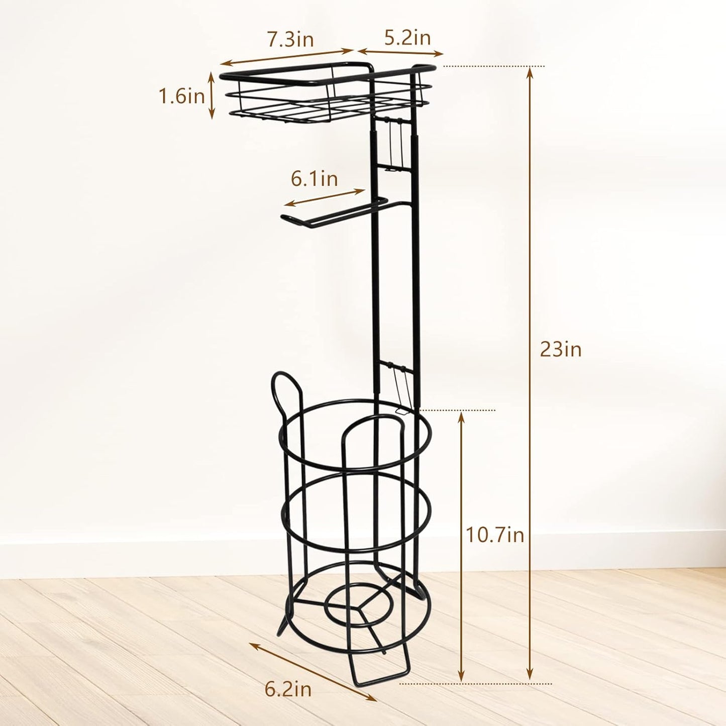 Regine Switzerland Toilet Paper Holder Stand - Stylish Bathroom Storage with Raised Base | Black