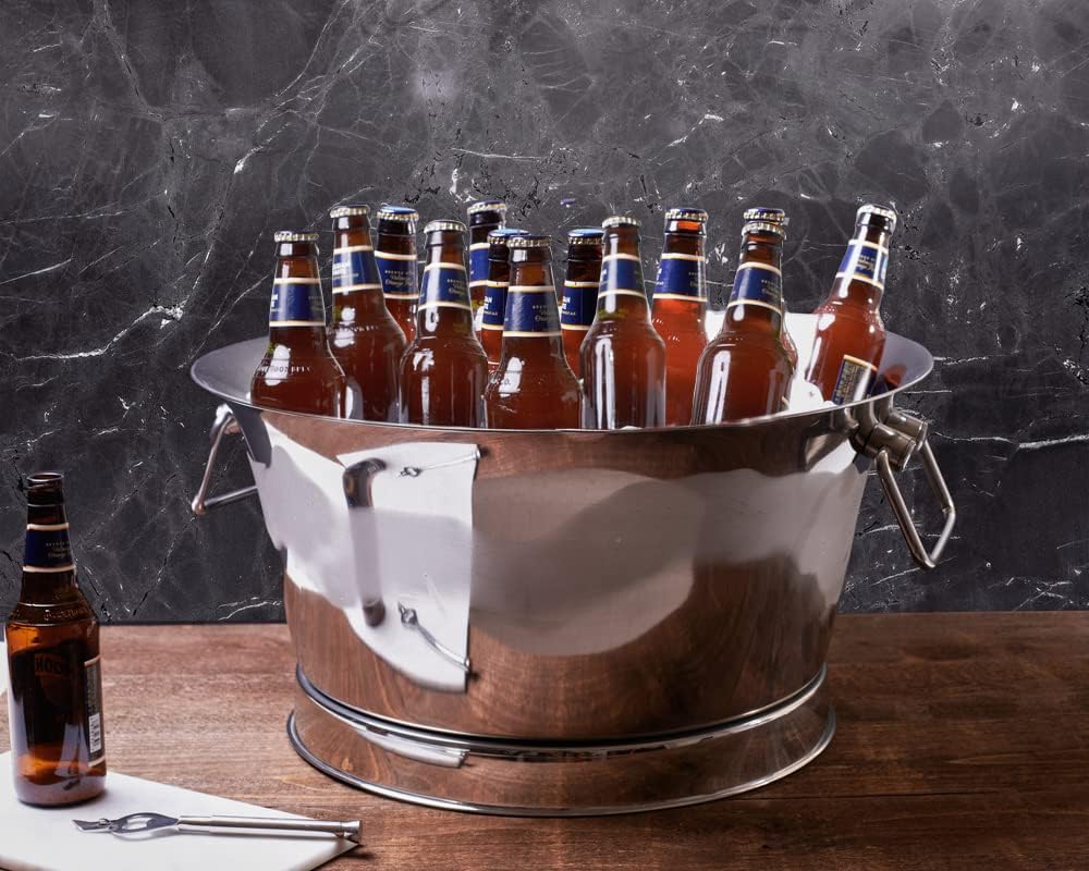 Sol Living Insulated Beverage Tub Large Ice Bucket with Handles Double Wall Stainless Steel Ice Bucket and Cooler for Wine, Drinks, Bar, Party, and Gift Beverage Cooler for Indoor and Outdoor Parties