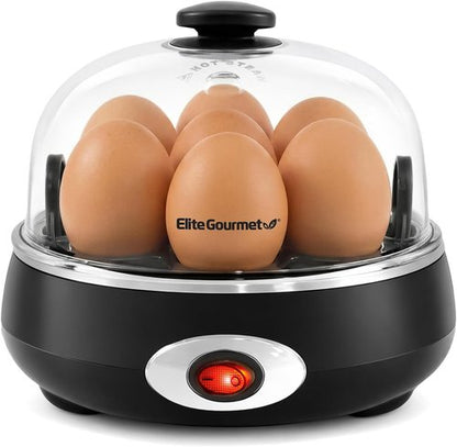 Elite Gourmet Rapid Egg Cooker - Perfectly Cook 7 Hard, Medium, Soft Boiled Eggs | Charcoal Grey
