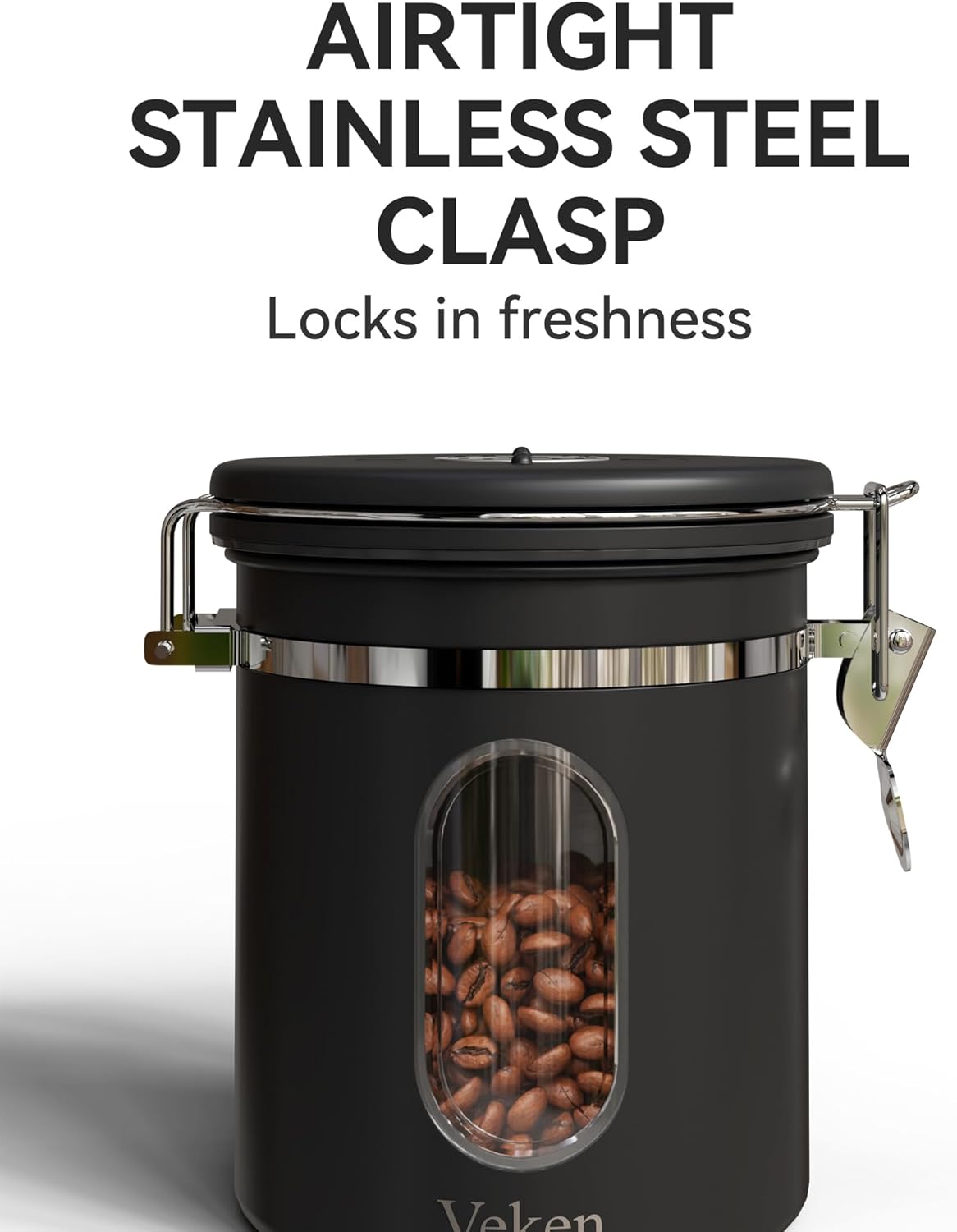 Veken French Press 34oz - Dark Pewter Coffee Maker with 16oz Black Canister for Fresh Brews