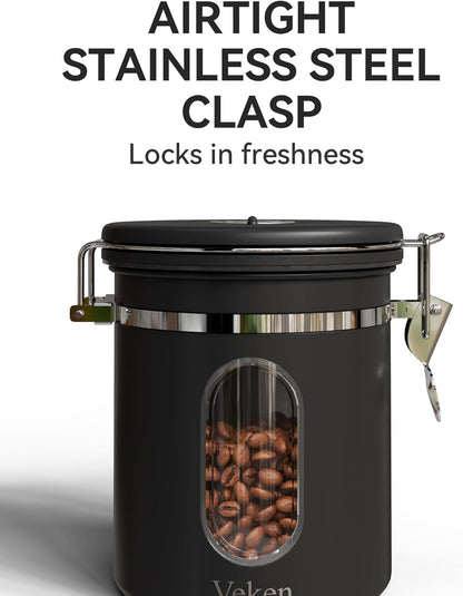 Veken French Press 34oz - Dark Pewter Coffee Maker with 16oz Black Canister for Fresh Brews