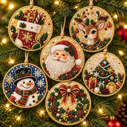 Christmas Pearl Diamond Art Ornament Kit - 6 Pieces with Pearls & Gems - Variation #17