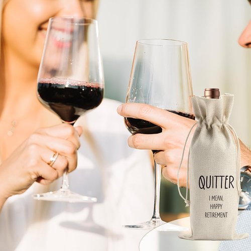 Funny Retirement Wine Gift Bag Retired Gifts for Women Men Farewell Goodbye Going Away Gifts for Mom Dad Boss Friends Teacher Nurse Coworker Colleague Quitter Wine Bags for Wine Bottles Gifts