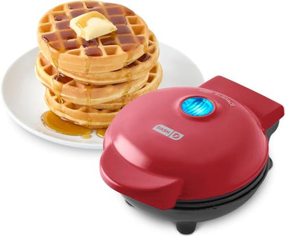 Dash Mini Waffle Maker - Compact Electric Iron for Creative Treats - Nonstick & Easy to Clean - Red