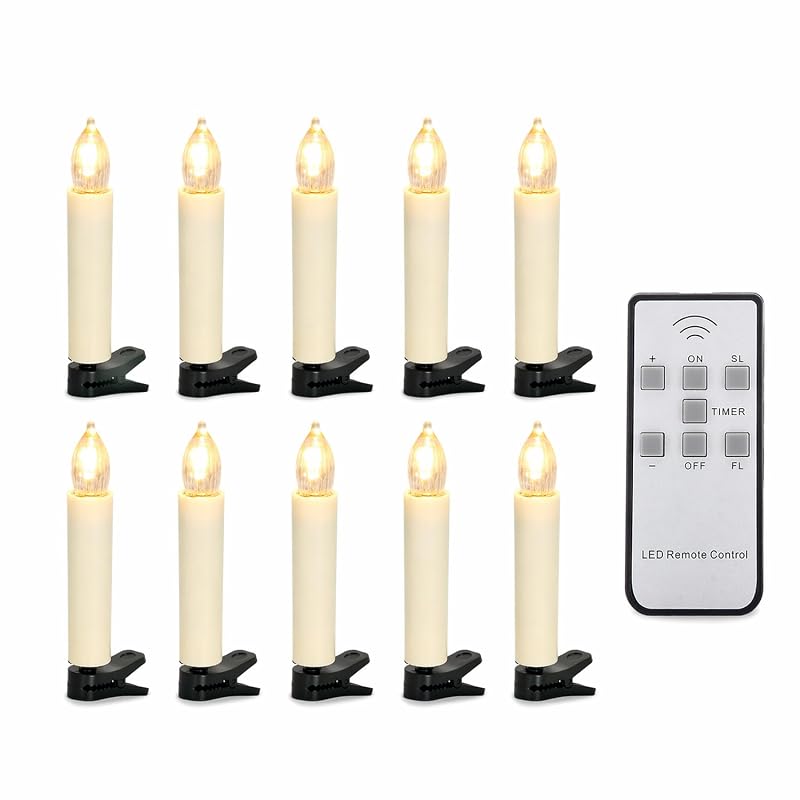 10 Pcs Clip-On Christmas Tree Candles with Remote & Timer - Diamond Flicker LED