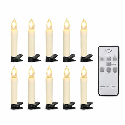10 Pcs Clip-On Christmas Tree Candles with Remote & Timer - Diamond Flicker LED