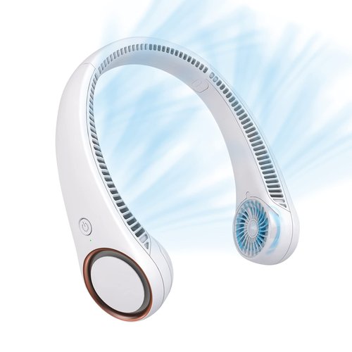 CIVPOWER Neck Fan: Portable Personal Neck Cooling Rechargeable Bladeless Fan - Hands Free 3 Speed 4000 mAh Battery USB Operated Wearable Headphone Design - Gift for Men Women Outdoor (White)