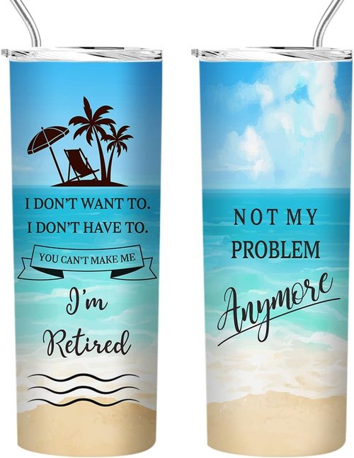 Fatbaby Retirement Gifts for Women,Happy Retirement Travel Tumbler Cup,Retired Gifts for Women Coworker,Vacuum Insulated Stainless Steel Skinny Tumbler With Lid and Straw 20oz