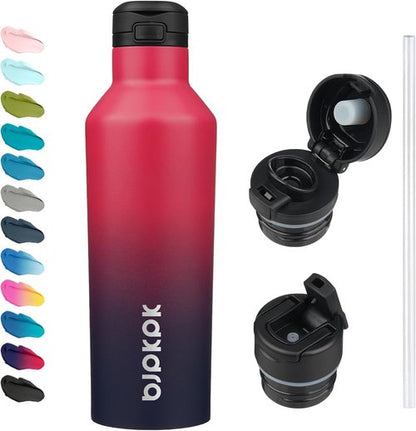 BJPKPK Insulated Water Bottle - 25oz Stainless Steel With Straw & Carry Handle | Charming Black Red