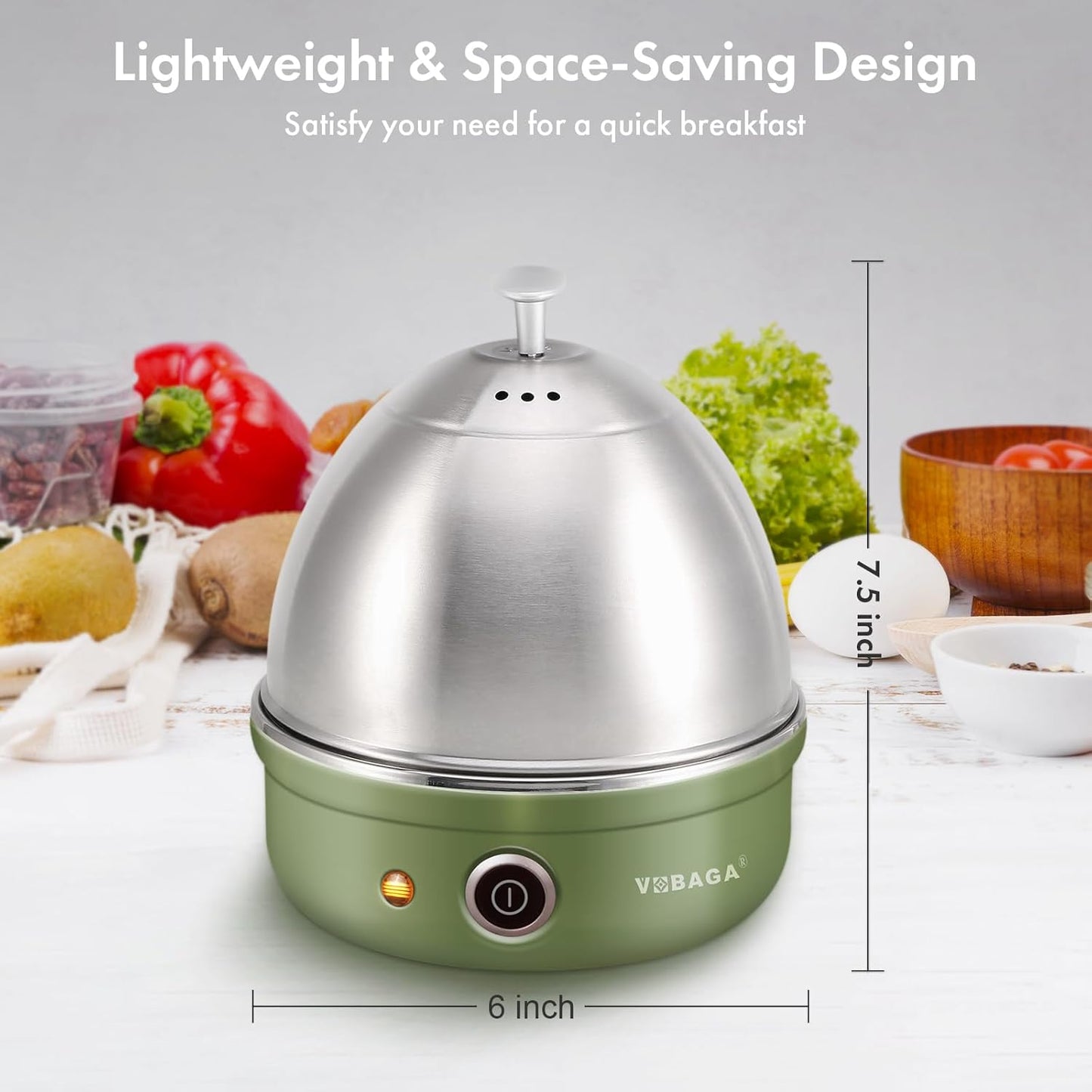 VOBAGA Electric Egg Cooker - Rapid Boiler with Auto Shut Off | 7-Egg Capacity, Stainless Steel Tray, Green