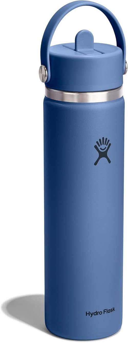 Hydro Flask Water Bottle - Insulated Stainless Steel - Leakproof Wide Straw Lid | 24 Oz Harbor Blue