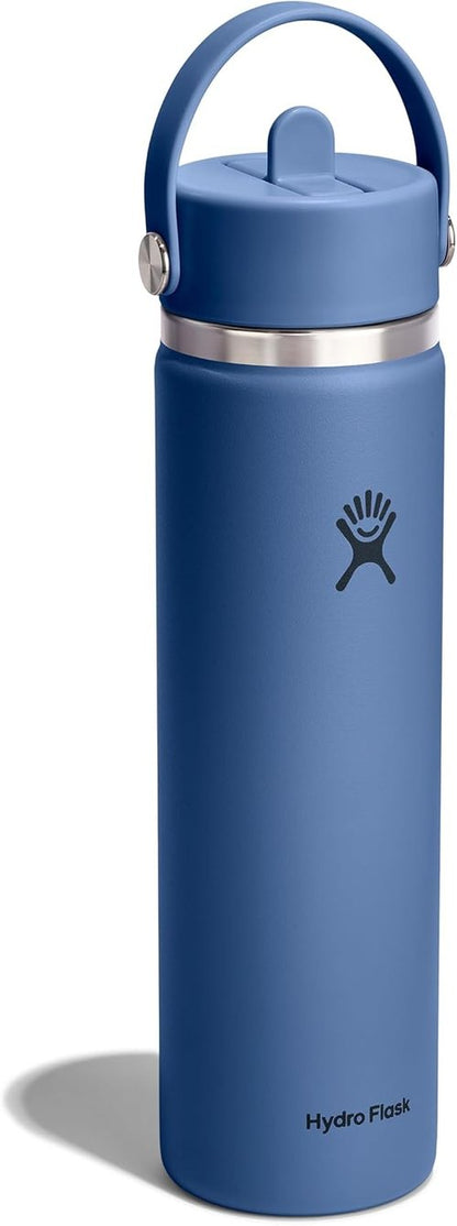 Hydro Flask Water Bottle - Insulated Stainless Steel - Leakproof Wide Straw Lid | 24 Oz Harbor Blue