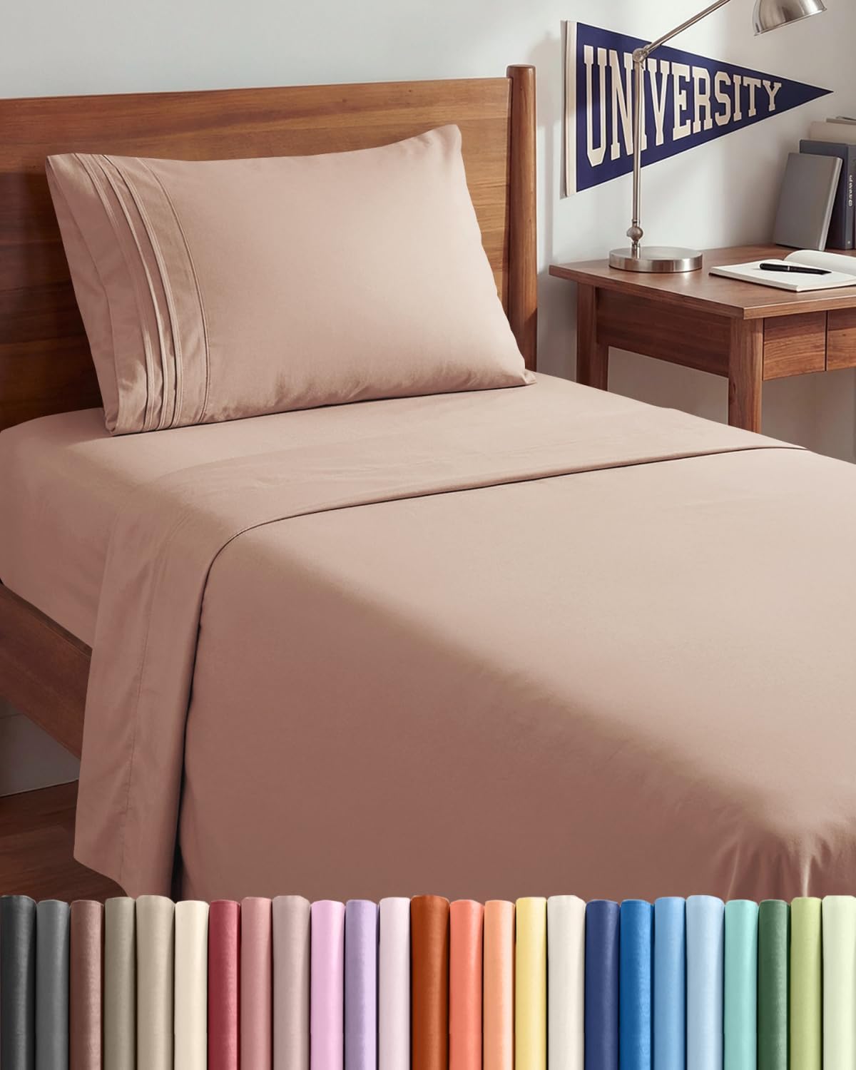 Skiennix Twin XL Sheet Set - Comfy Cooling Bed Sheets with Deep Pockets - Ultra-Soft & Wrinkle-Free - Mauve