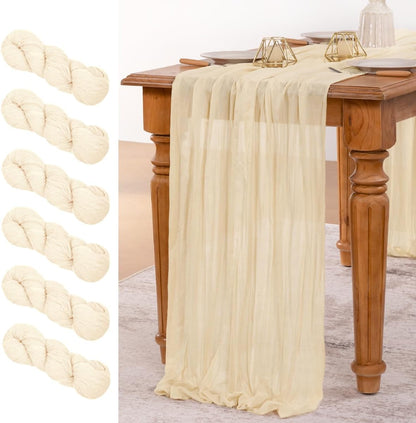MLMW 6 Pack Beige Cheesecloth Table Runner - Boho Rustic Decor | 160 Inch for Weddings & Events