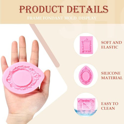 JJUNW Silicone Molds - 4 Pcs Baroque Style Photo Frame Molds for Cake Decoration & Crafts