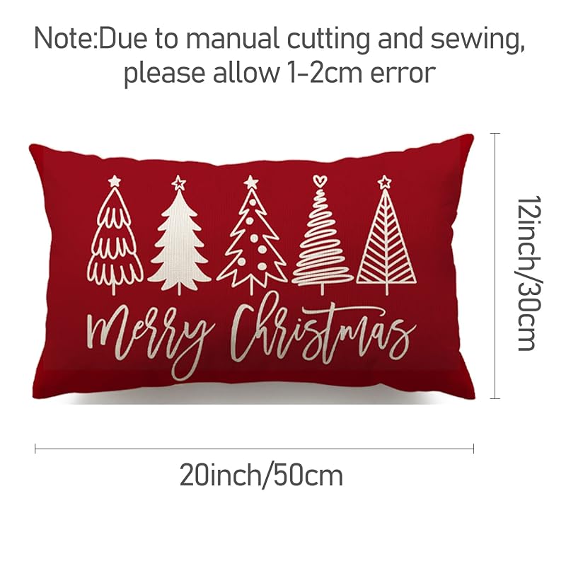 Red 12x20 Pillow Cover - Farmhouse Christmas Lumbar Throw Pillow Case