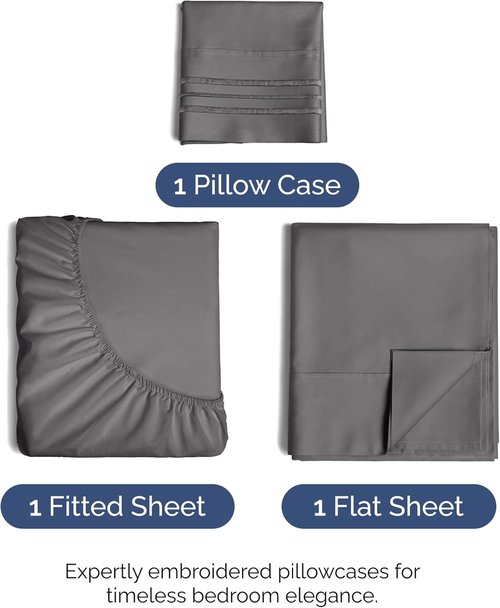 Comfy Twin XL Size 3-Piece Sheet Set by [Brand Name] | Breathable, Cooling & Wrinkle-Free Dark Grey Bedding