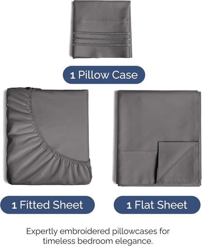 Comfy Twin XL Size 3-Piece Sheet Set by [Brand Name] | Breathable, Cooling & Wrinkle-Free Dark Grey Bedding