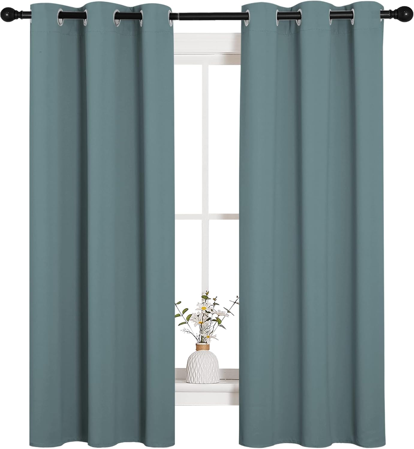 NICETOWN Modern Blackout Curtains - Noise Reducing & Thermal Insulated Drape Panels | Greyish Blue, 2 Panels (W34 x L63-Inch)