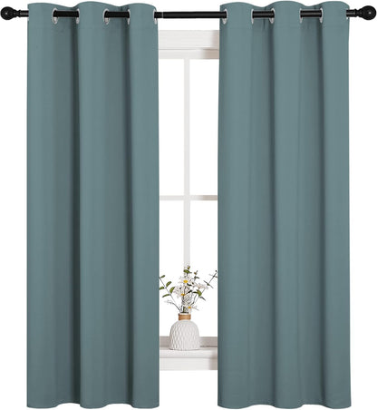 NICETOWN Modern Blackout Curtains - Noise Reducing & Thermal Insulated Drape Panels | Greyish Blue, 2 Panels (W34 x L63-Inch)