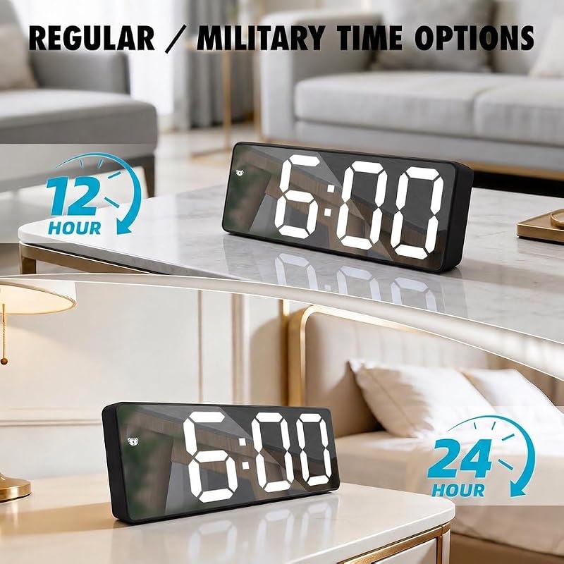Digital Mini Clock LED Display Black With White Digits