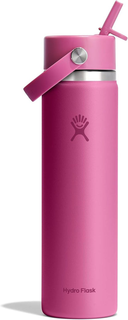 Hydro Flask Water Bottle - Insulated Stainless Steel - 24 Oz Wide Mouth with Flex Straw Lid in Reef Pink
