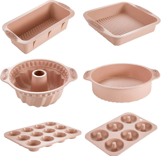 Skiennix Nonstick Silicone Bakeware Set - 6-Piece BPA-Free Heat-Resistant Baking Tools | Pink