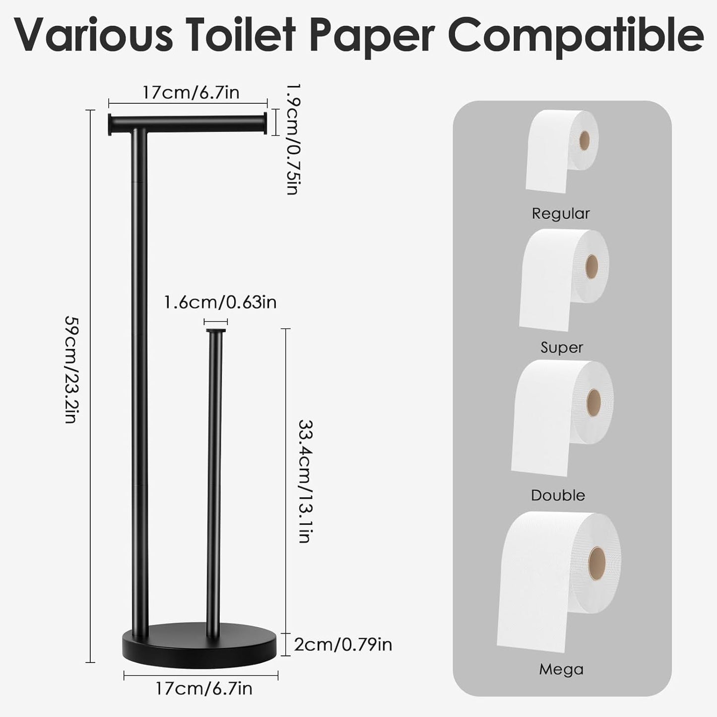Skiennix Toilet Paper Holder Stand - Rustproof Free Standing Design with Large Reserve & Thick Base