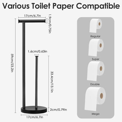 Skiennix Toilet Paper Holder Stand - Rustproof Free Standing Design with Large Reserve & Thick Base