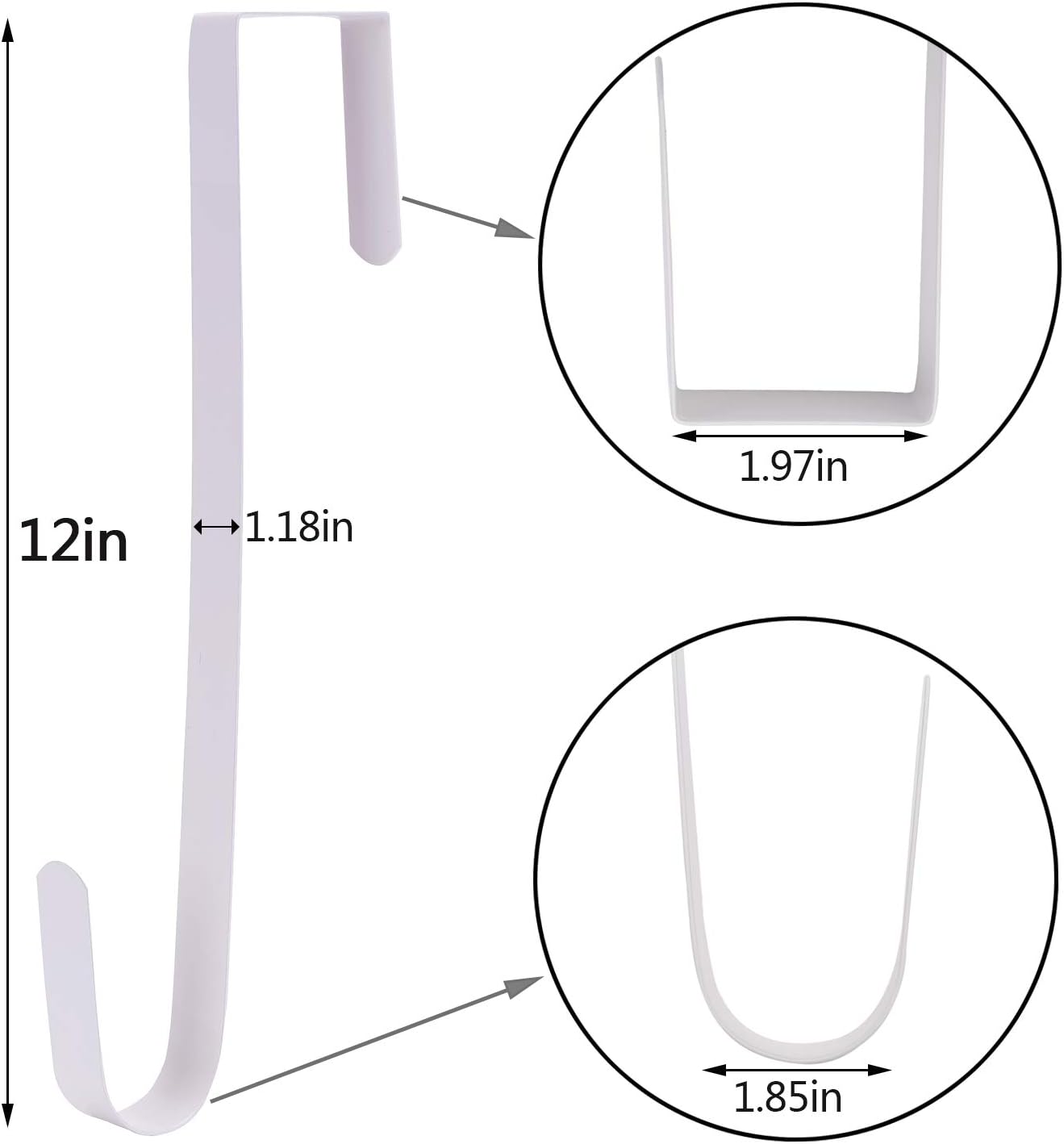 Wreath Hanger - Durable Steel Over The Door Hook for Front Door | White, 4