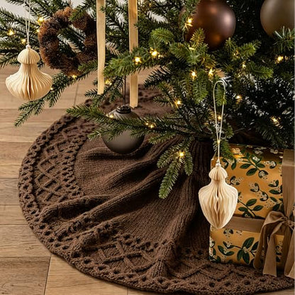 Brown Knit Christmas Tree Skirt 48 Inch - Rustic Holiday Decoration