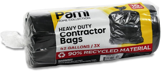 PAMI Heavy Duty 42 Gallon Contractor Garbage Bags - Tear-Resistant Yard Waste Cleanup (10 Count, Black)