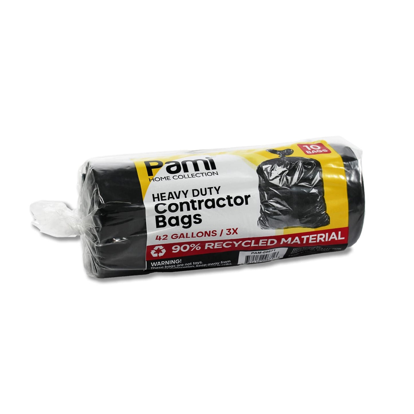 PAMI Heavy Duty 42 Gallon Construction Bags, Tear-Resistant Contractor Garbage Bags for Yard Waste Cleanup (10 Count, Black)