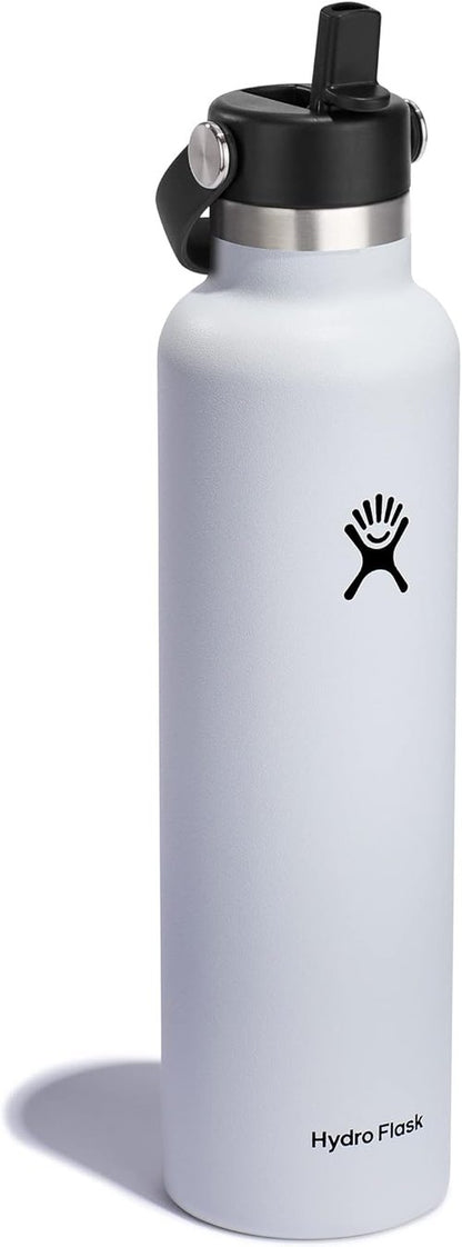 Hydro Flask Water Bottle - Insulated Stainless Steel - Leakproof Straw Lid, 24 Oz White