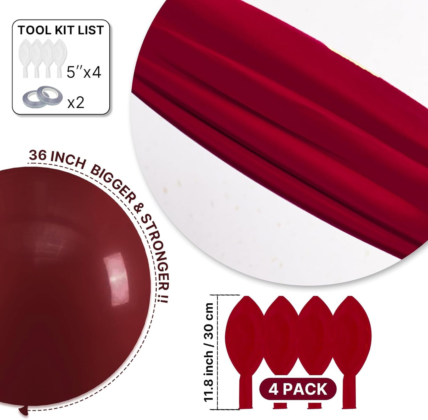 PartyWoo Burgundy Balloons - 36 Inch Dark Red Latex Helium Balloons for Celebrations & Events