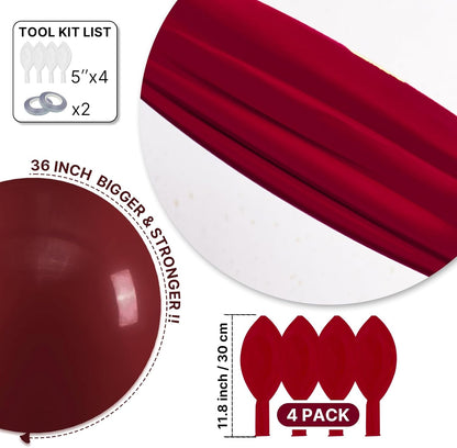 PartyWoo Burgundy Balloons - 36 Inch Dark Red Latex Helium Balloons for Celebrations & Events