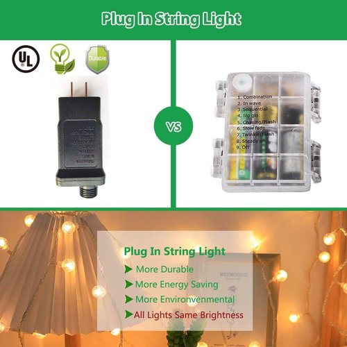 Globe String Lights - 49.2 Feet with 100 LEDs | Remote Timer & 8 Modes for Indoor/Outdoor Use