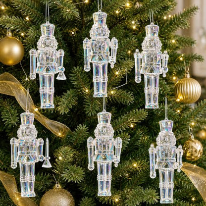 Iridescent Christmas Nutcracker Ornaments - Set of 6 Holiday Decorations