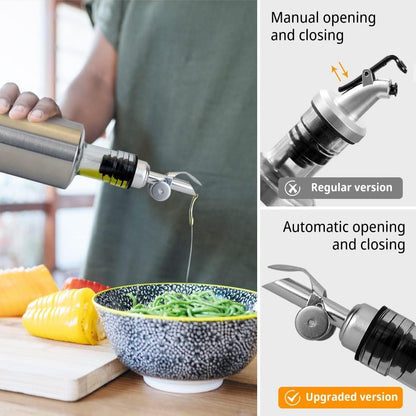 Olive Oil Spout, 2PCS Olive Oil Dispenser Spout, OKYUK Pour Spouts, Stainless Steel Automatic Opening & Closing Spout, Leak-Proof, for Olive Oil, Vinegar, Wine & Other Liquid Bottles (Gold* 2)