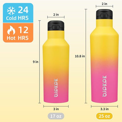 BJPKPK Insulated Water Bottle - 25oz Stainless Steel Flask With Straw & Carry Handle | Rainbow