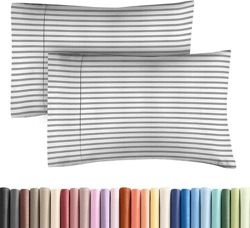 King Standard Pillow Cases - Ultra-Soft Hotel Quality Covers | Fade-Resistant & Wrinkle-Free | Grey Stripes - Set of 2