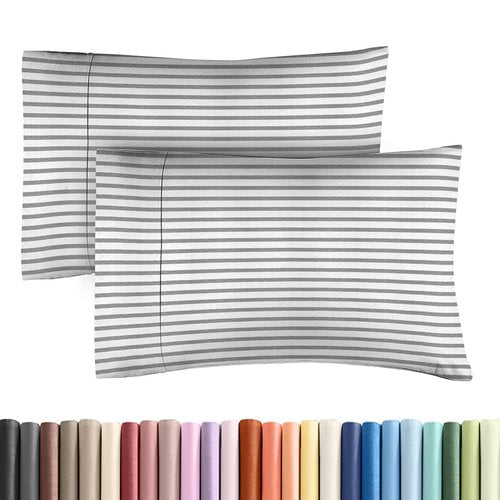 Standard Pillow Cases Set of 2 - Ultra-Soft Hotel Quality Pillowcase Covers - Comfy & Wrinkle Free - Stain and Fade Resistant - Machine Washable Pillow Protectors - 2 Piece Set - Grey Stripes 2