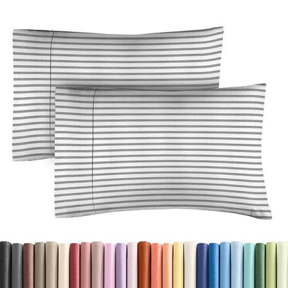 Standard Pillow Cases Set of 2 - Ultra-Soft Hotel Quality Pillowcase Covers - Comfy & Wrinkle Free - Stain and Fade Resistant - Machine Washable Pillow Protectors - 2 Piece Set - Grey Stripes 2