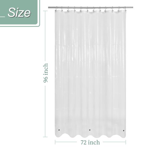 Mrs Awesome Extra Long Shower Curtain Liner 96" Length, Ceiling to Floor XL PEVA Plastic Shower Curtain for Bathroom Lightweight & Waterproof, 72 x 96, Clear