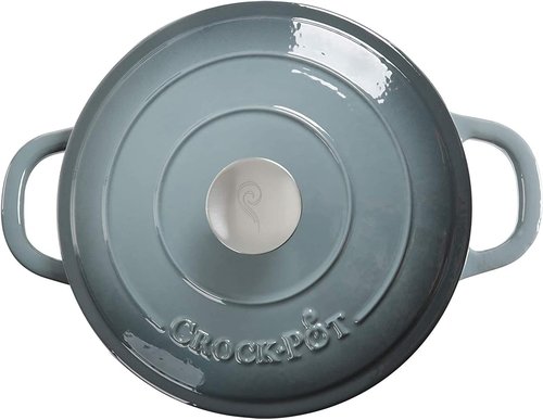 Crock Pot Artisan 5-Quart Round Enameled Cast Iron Dutch Oven - Slate Gray, Durable Cookware for Versatile Cooking