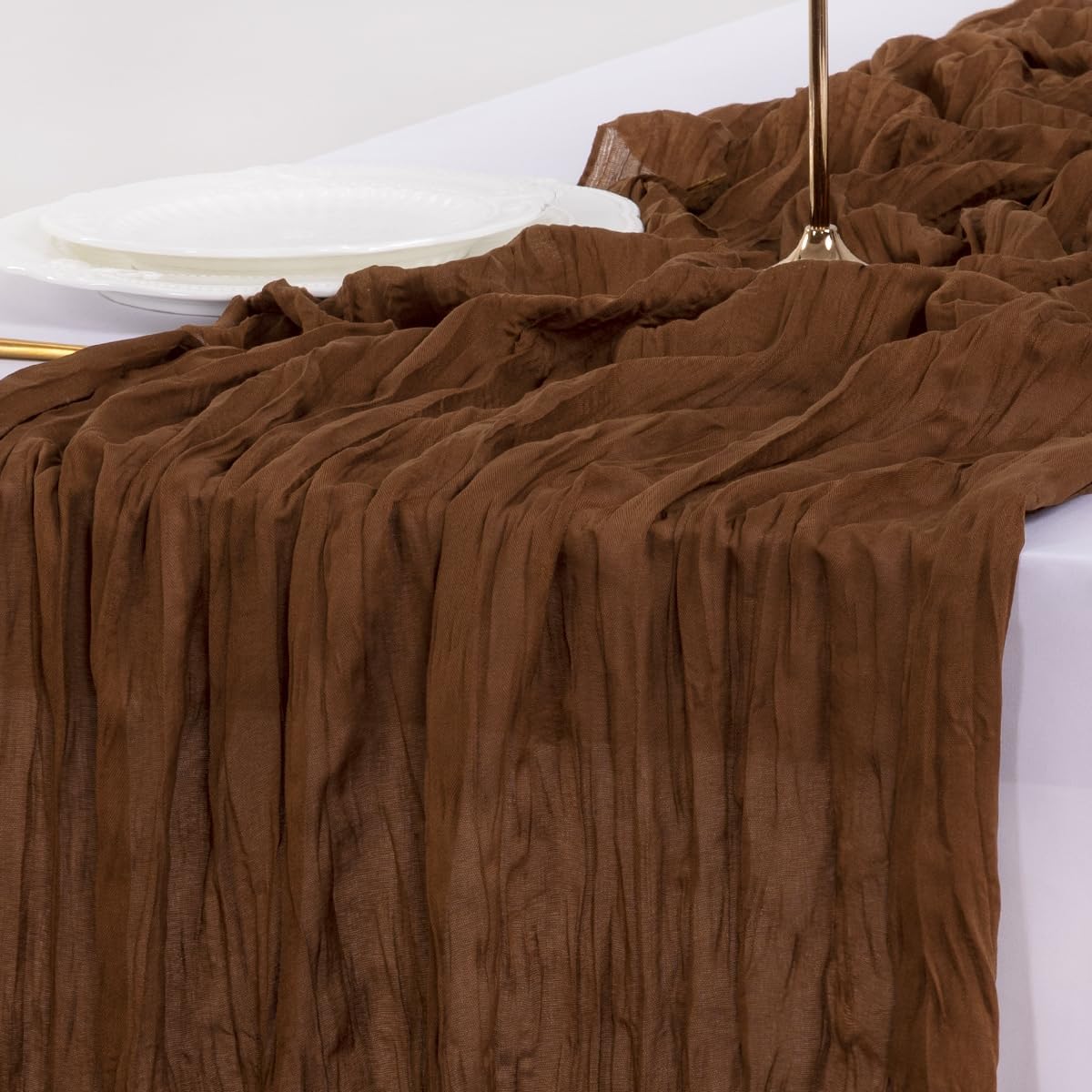 Socomi 3-Piece Brown Coffee Table Runner Set - Boho Rustic Gauze | 120 Inch for Weddings & Events