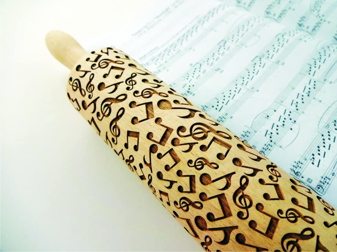 MELODY EMBOSSING ROLLING PIN with NOTES LASER ENGRAVED for EMBOSSED COOKIES GIFT FOR MUSICIAN